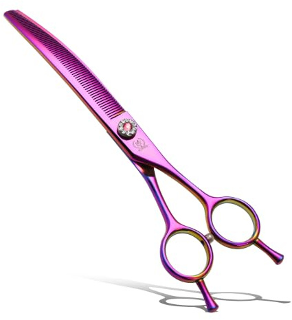Fenice Peak Professional Dog Grooming Scissors Pet Curved Thinning Shears 7.0'' Extremely Sharp Blades 440C Thinning Scissors Durable Smooth Motion & Fine Cut for Dogs and Cats (Multicolored)