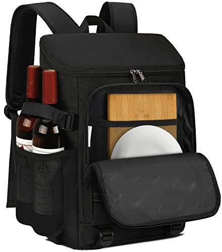 NEWHEY 30L Kühlrucksack Wasserdichten Isoliert Kühltasche Groß Picknickrucksäcke Leicht Lunch Tasche Rucksäcke Cooler Bag für Camping BBQ Wandern Picknick Schwarz