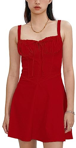 Loalirando Robe Mini Courte Femme d'Été Élégante Sans Manches Moulante Sexy Corset de Soirée, Rouge, S