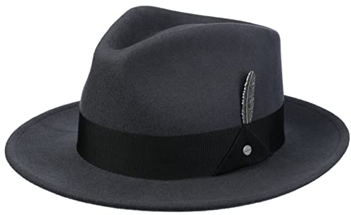Stetson Burdock Fedora Wollhut Klassischer Bogart-Stil Wasserabweisend mit Asahi Guard Unisex Herbst Winter dunkelgrau L (58-59 cm)