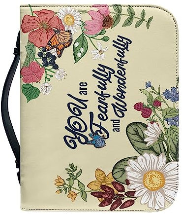 Kuiaobaty Buchhülle mit Zitat Blumen für Bibelbuch Kunstleder Lord Zitat Print Book Sleeve Case Kirche Tasche mit Stifttasche
