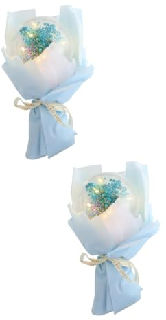 Abaodam 2stücke Lichtblick Deko-blumenstrauß Künstlicher Trockenblumenstrauß Mit -Beleuchtung Romantisches Für Valentinstag Hochzeit Frauen-Tag Mittlere Macaron-Stil