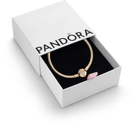 PANDORA Moments Women's 14k Gold-plated unique metal blend Sparkling Crown O Snake Chain Bracelet, Size 18, With Gift Box
