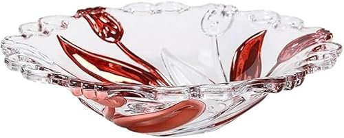 Dessert Serving Bowl, Fruit Salad Decorative Plates, Fruit Basket, Crystal Glass Fruit Plate, Golden Tulip Flower Bowl, Living Room Snack Dried Plates,Electroplated Stained Glass Plate (Color : Red) (