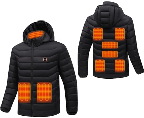 Monave Heated Down Jacket Men Women Heated Jacket with 9 Carbon Fiber Heating Pads,3 Temperature Levels for Motorcycle Fishing Skiing Outdoor Activities Black