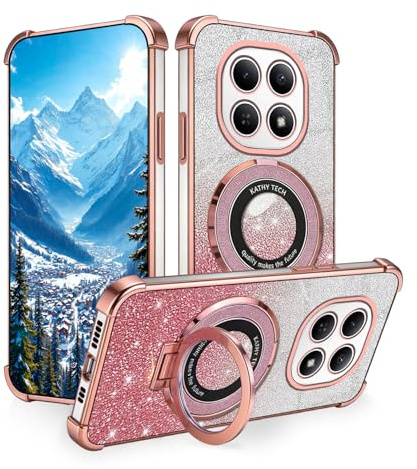 Wousunly for Xiaomi Redmi Note 15 Pro 5G Case Clear Shockproof, Phone Case for Redmi Note 15 Pro 5G Glitter with Ring Holder Thin Silicone TPU Cases Cover (Pink)