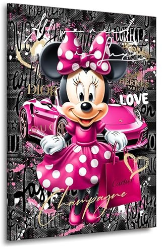 Kunstgestalten24 | Minnie Maus Pop Art Comic Wandbild | Leinwandbild mit Echtholz-Keilrahmen | Wandbild Gemälde Kunst Art | Hochwertige Kunstdrucke | XXL Bilder auf Leinwand | 60x80x2cm