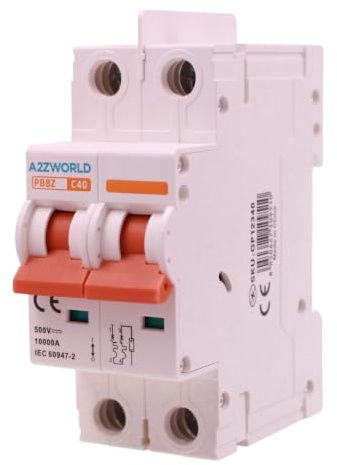 ZOREI Interruptor magnetotérmico fotovoltaico, 2P DC 500 V 6 KA, ocupa 2 módulos DIN (40 A)