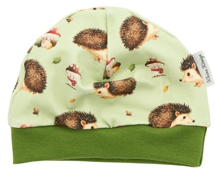 Kleine Könige Mütze Baby Jungen Beanie · Modell Pilze Igel Ignaz, grün · Ökotex 100 Zertifiziert · Größe 74/80