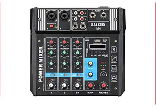 Mixeur DJ Petit amplificateur de puissance 4 canaux Mixage Bluetooth USB haute puissance Balance Machine avec USB/carte SD Interface USB Lecture de musique Compact Console de mixage