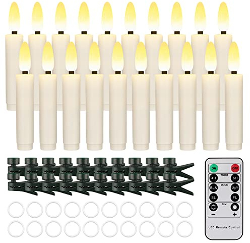Cibnew Flammenlose Weihnachtsbaum Kerzenlichter mit Clips Weinachten LED Kerzen mit Fernbedienung & Timer Realistisches Flimmern kabellos Baumkerzen für Home Garten Party Dekor(20 Stück, warmweiß)