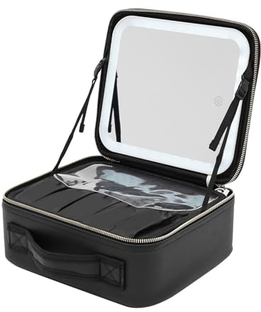 Kosmetiktasche Reise Make-up Tasche mit LED Schminkkoffer Kosmetiktasche mit Spiegel Er eignet Sich für die Aufbewahrung Aller Arten von Kosmetika und Schminkutensilien (Schwarz)