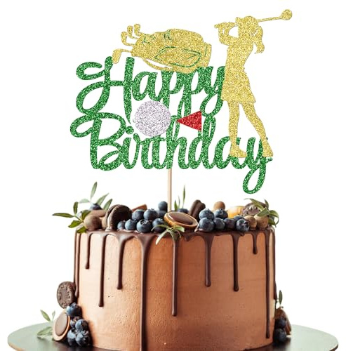 Leetaivie Golf Happy Birthday Cake Topper, Happy Birthday Sign Golf Ball Player Cake Decor,Golf Ball Player Cake Decoration for Sport Theme Man Women Boy Girl Birthday Party Decoration Supplies