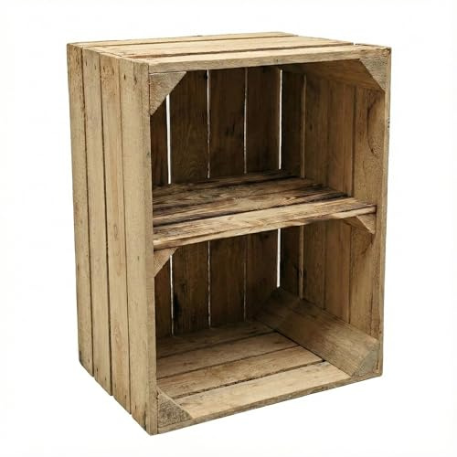 Teramico Vintage gebrauchten Holzkisten/Obstkisten/Weinkisten original aus dem Obstanbau mit Ablagefach geflammt 50 x 40 x 30cm (1 x Ablage Kurz)