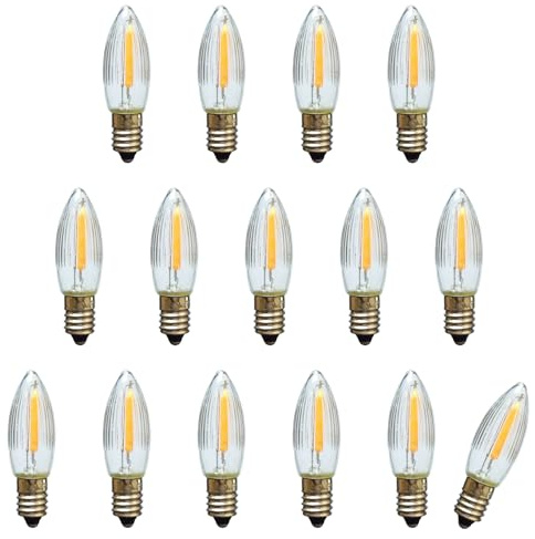 Erzgebirgslicht - AUSWAHL - 15 Stück LED Filament Topkerze 15 V 0,2 W für AUSSEN, für 15-16 Brennstellen E10 Riffelkerze Ersatzbirne Glühbirne Glühlämpchen für Lichterketten Pyramide Schwibbogen