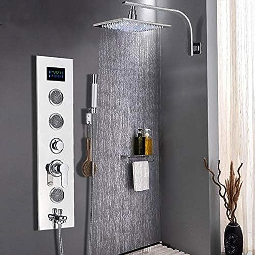 GMWARDDF Ensemble de Robinet de Douche Mural pour Salle de Bain, Colonne de Douche à poignée Unique, mitigeur de Bain-Douche à Effet Pluie à 4 Fonctions, Jets de Massage, Chrome