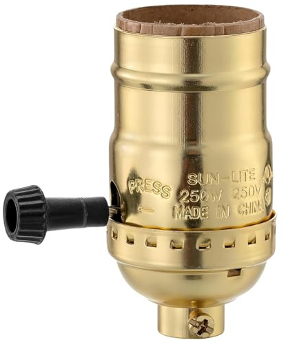 L&M Lamp Socket Replacement, E26 Threaded Base, Turn Knob for ON/Off Light Settings, Lamp Parts for Table and Floor Lamps Repair, Dimmable Light Bulb Socket with Lamp Switch(Gold)