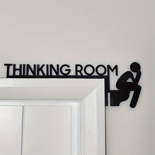 Dusarls Metal Toilet Door Sign, Thinking Sculpture Funny Toilet Door Sign, Wall Mount Black Door Topper Frame Sign for Bathroom House Restroom