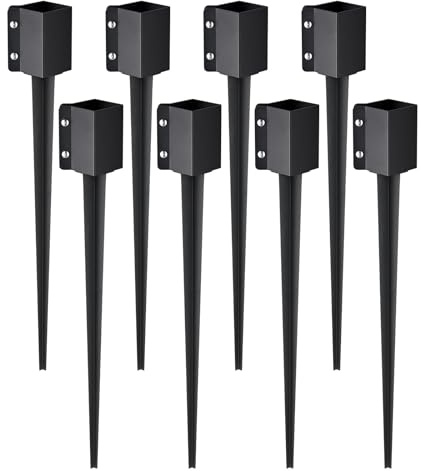 VEVOR Fence Post Anchor Ground Spike, 8 Pack 36 x 4 x 4 Inches Outer Diameter (Inner Diameter 3.5 x3.5 Inches), Metal Black Powder Coated Post Stake Ground, for Mailbox Deck Garden Railing