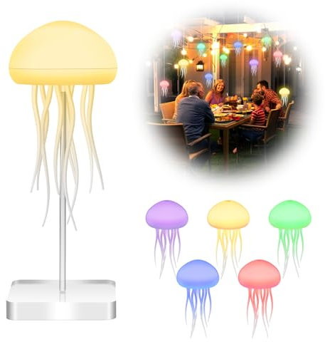 LED Quallen Lampe, RGB Gradient Jellyfish Lamp mit Sprachsteuerung und Intelligente Tentakel, Stimmungslichter für Zuhause Büro Weihnachten Geschenke, Tragbare Schwebende Quallen Lampe (mit Sockel)