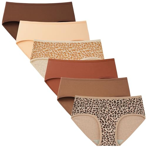 INNERSY Culotte Femme Coton Stretch Sip Doux Taille Mi-Haute sous Vetements Féminins Lot de 6 (Small, Couleur Chaude/2 Léopard)