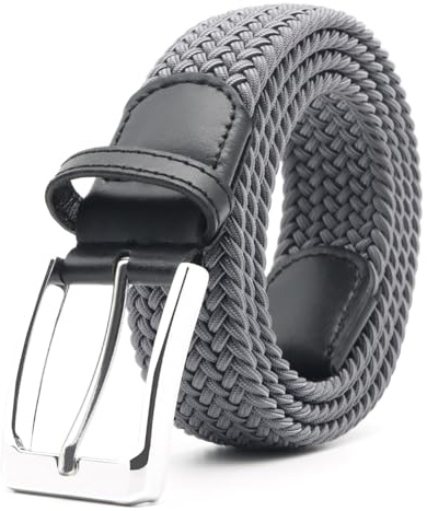 Uoocg Flechtgürtel 3.4cm | Elastischer Polyester-Stretchgürtel Damen/Herren | Dehnbarer Unisex-Gürtel für Hosen | Größen auswählbar | Grau 100cm