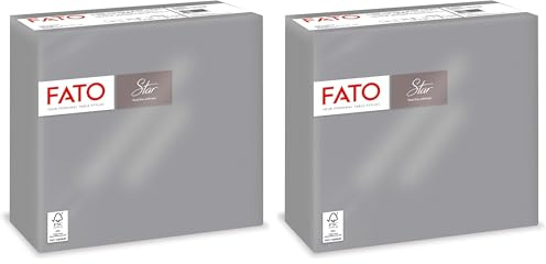 Fato - Serviettes en papier jetables, douceur et souplesse, paquet de 40 serviettes, format 38x38 pliées en 4, 2 plis, couleur gris, 100% pur papier de cellulose, certifié FSC (Lot de 2)