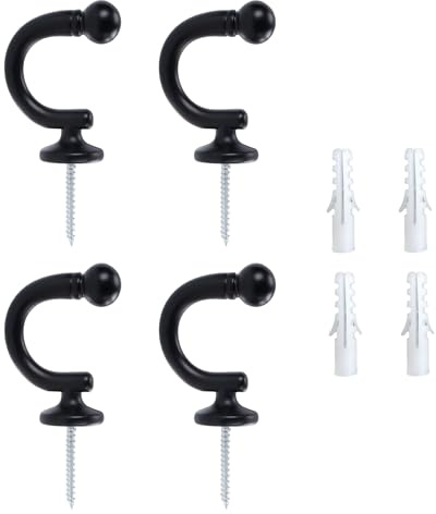 4 Pcs Curtain Tie Backs Hooks, Black Curtain Tie Backs Hooks, Ball End Curtain Holdbacks Hooks, Durable Hook with Ball End for Curtains Clothes Coat Hanger Hook, Easy Installation for Home Decor