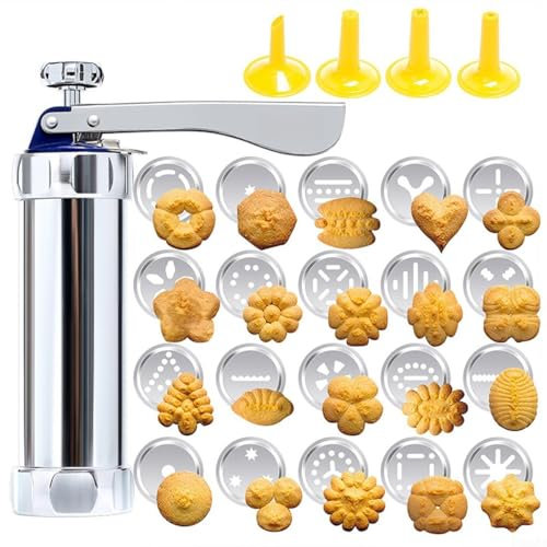 FACULX 20-Piece Cookie Press Machine Set, DIY Biscuit Extruder With Aluminum Alloy Body, 20 Interchangeable Discs For Versatile Shapes, Easy Clean Baking Tool For Family Fun