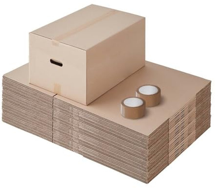 Pack and Move - Förpackning med 40 andra flyttlådor - 57 x 39 x 34 cm - återanvänd kartong - andra livet - 1 gratis lim