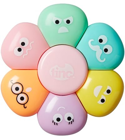 Tinc - Surligneur Fleur Multicolore Pastel - Marqueur 6-en-1 avec Teintes Douces Rose Orange Vert Jaune Bleu et Violet - Accessoire de Papeterie Ludique pour École