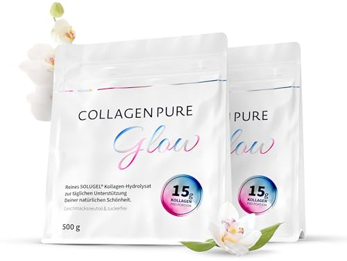 Mediakos Collagen Pure Glow 2x500 g - Reines Kollagen Pulver | Kollagen Hydrolysat mit Peptiden Typ 1 und 3 aus Weidehaltung - geschmacksneutral, perfekt löslich, hochdosiert dosierbar