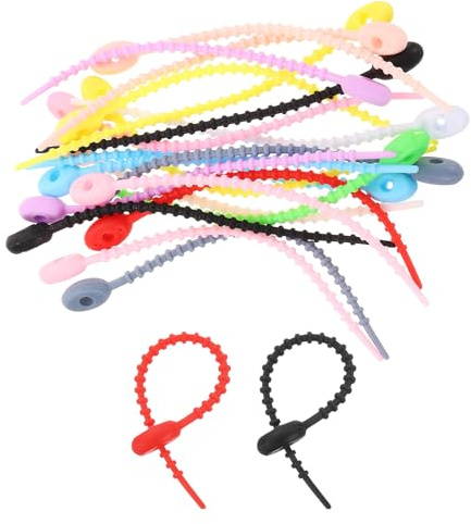 sourcing map 20Pcs 5 Silicone Cable Ties, Reusable Zip Ties Strips Twist Tie, Cable Cord Wraps Management Organizer for Home Office Kitchen Food Bag, Mixed Colors
