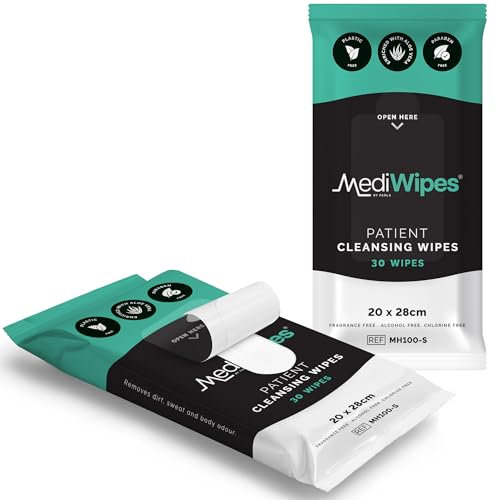 MediWipes Patient Cleansing Wet Wipes - Pack of 30 - Enriched with Aloe Vera Wet Wipes - Fragrance-Free & Alcohol-Free, Safe, Plastic-Free & Paraben-Free for Home & Healthcare Use (20 x 28 cm)