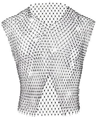 GENEMEN Chemise en maille filet pour homme - Sexy - Transparent - Cropped - Gilet fendu, en maille - Clubwear, Noir , M