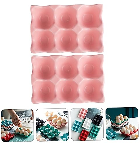 DOITOOL 2 Bandejas de Cerámica para Huevos, 6 Rejillas, Apilable, Antideslizante, para Refrigerador y Cocina, Mantiene en Buen Estado y Seguros | 2 Piezas, Base Antideslizante y Diseño Resistente a Golpes, Uso en Cocina y Almacenamiento