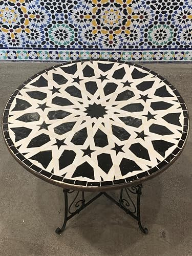 Mosaic Side Table with 23.5 Mosaic Tile Top, Indoor & Outdoor Accent Table, Porch Patio Furniture, Entryway & Coffee Table for Home & Garden, Maple