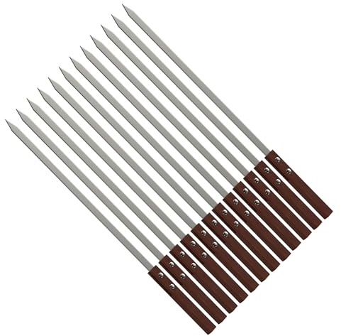 Gigzo Land 58cm Long BBQ Skewers, Rust-Resistant and Dishwasher Safe, Reusable Metal Flat Barbecue Skewers, Durable Stainless Steel BBQ Tools, Secure Grip for Meat, Veg and Kebabs - (Pack of 12)