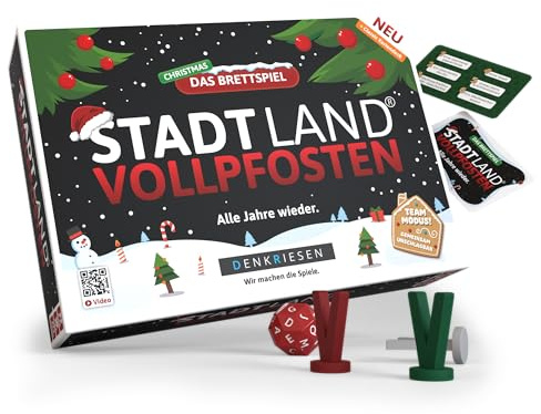 Stadt Land Vollpfosten® Brettspiel Christmas Edition | ab 8 Jahren & ab 2 Spieler | Stadt Land Fluss Weihnachten mit Classic Erweiterung | Brettspiel für Familien | Weihnachtsspiel von DENKRIESEN