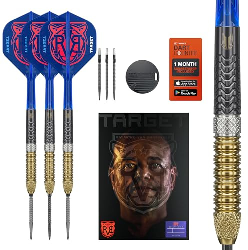 Target Darts Raymond van Barneveld Steeldart Generation 6-Dartpfeil-Set, 21 g/23 g/25 g | 95-%-Tungsten-Dartpfeile, K-Flex No. 2 Flights und Schäfte, schwarze Swiss Chrono-Point und SP-Tool inkludiert