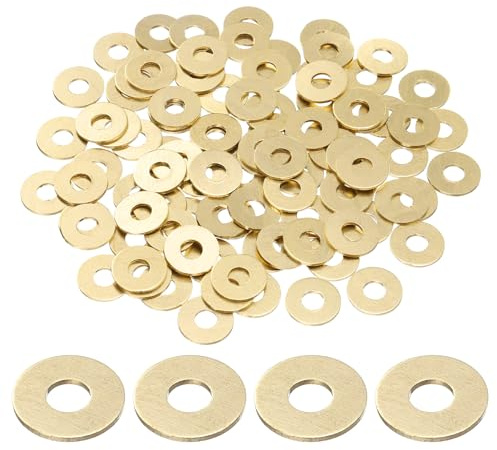 sourcing map 100 rondelle piatte in ottone, 14 mm diametro interno x 5 mm diametro esterno x 1 mm di spessore, rondelle di tenuta metriche per viti, bulloni e dadi