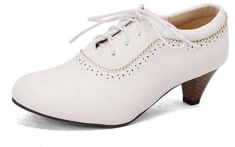 Pumps dam eleganta klackskor – breda fötter skor mindre med klack bröllopsskor sommar dansskor bekväma halvskor damskor traditionella skor högklackar för remmar Dirndl, Vit, 38 EU