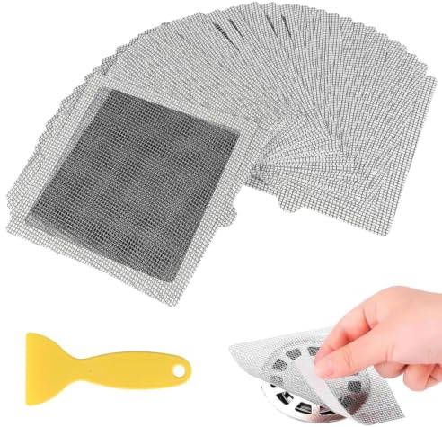 ANBOO 40 Stück Haarsieb Dusche, 15x15 cm Abflusssieb Aufkleber Einweg, Duschabfluss Haarfänger mit Schaber für Bad, Küche, Duschrinne