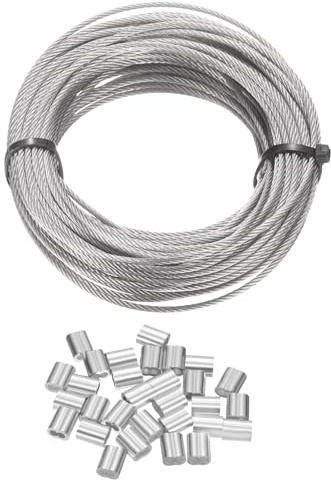 QUARKZMAN 304 kabelsats i rostfritt stål, 50 fot (15 m) längd 7/100 tum (1,8 mm) diameter 7 x 7 trådkärna med 20 slingskydd för skyddsräcke