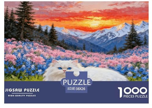 Puzzle Chat Persan 1000 Pièces pour Adultes Et Enfants, Jeu De Société Convivial, Casse-tête Buisson Fleuri et Montagnes, Décoration Intérieure, Cadeau Enfant 38x26cm/1000pcs