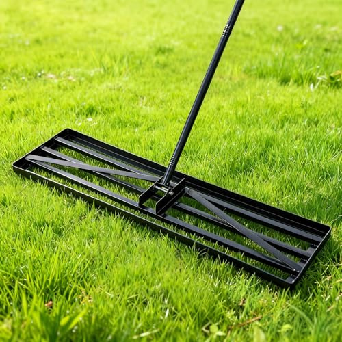 Rasen-Nivellierrechen 110x30cm Rasen Rakel | Garten Lawn Leveling rake mit 190cm extra langem Stiel rasenrechen fur Hof, Garten