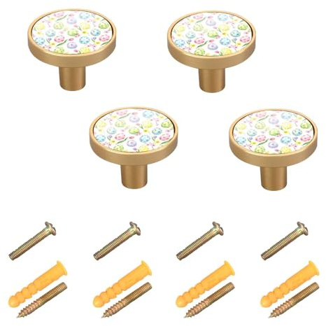 Maunzc Colored Watercolor Easter Eggs Cabinet Knobs 4-Pack Round Drawer Pulls 1-1/4 Inch Hardware Kitchen Knobs for Cabinets, Dressers, and Furniture