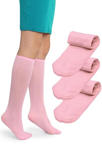 LORES Alma Pack de 3 Medias hasta la Rodilla Niña 40 DEN Rosa, Calcetines Altos Microfibra Opaca, Suaves y Elásticos con Banda Confort, Colegio y Uniforme (Talla 24–37)