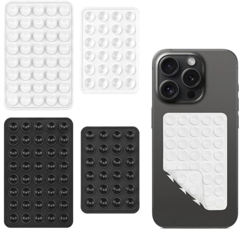 DAHAIHLAN Ventosa per Telefono, 4 Pezzi Ventosa a Doppia Faccia | Silicone Ventosa Telefono, Design Antiscivolo Adatto a Cellulari, Selfie e Video (Nero, Bianco)