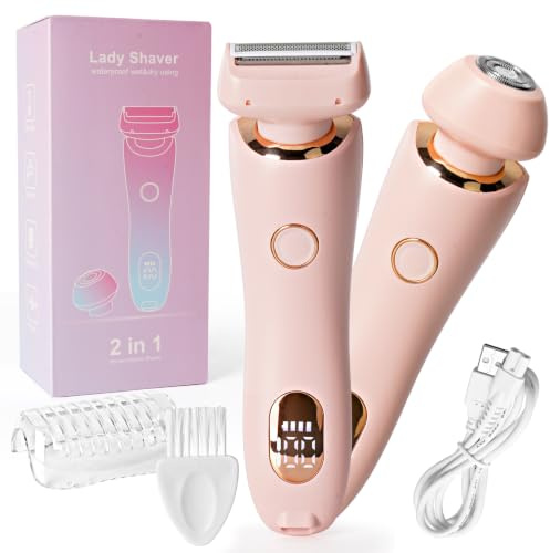 Rasierer Damen, 2-in-1 Intimrasierer für Frauen, Damenrasierer Elektrisch für Gesicht, Achseln, Beine, Arme & Bikinizone Trocken-und Nassverwendung mit LCD-Bildschirm